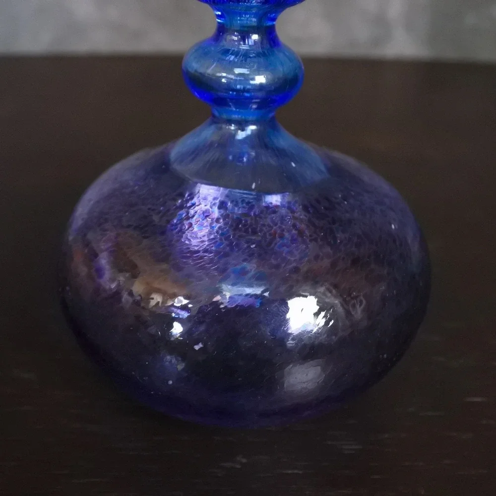 Vintage Kosta Boda Swedish Art Glass Blue Purple Hand Blown Mini Bud Vase